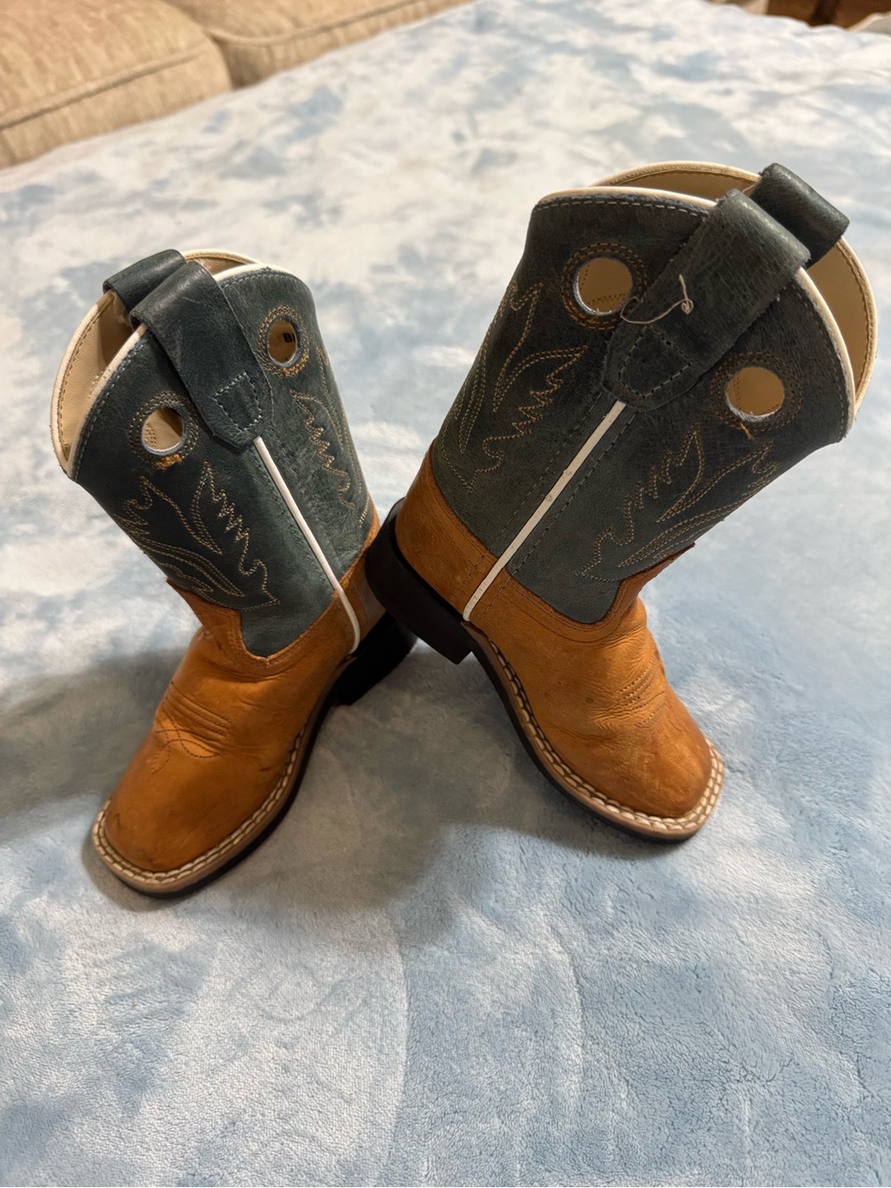 Two-Tone Kids Western Cowboy Boots - Brown & Teal